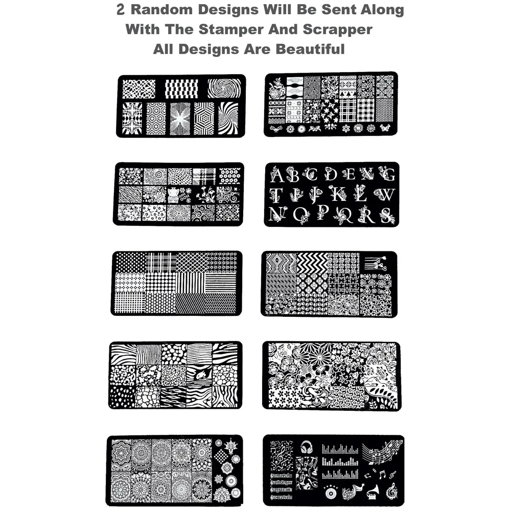 2 pcs Nail Art Stamping Plates With Stamper And Scrapper For Nail Art 12 x 6 Cm (Random Designs) - 3