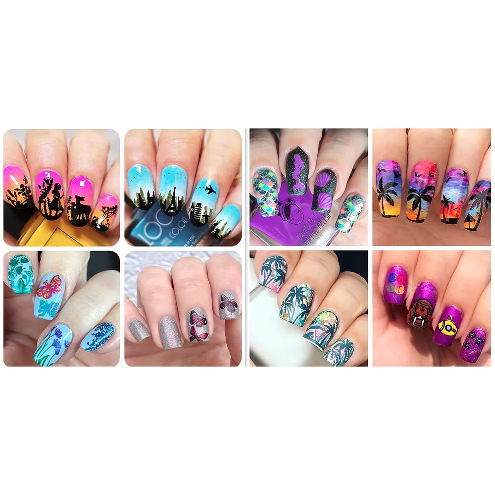 Nail Art Stamping Kit with 2 Rectangular Image Plates With Stamper And Scrapper - Premium