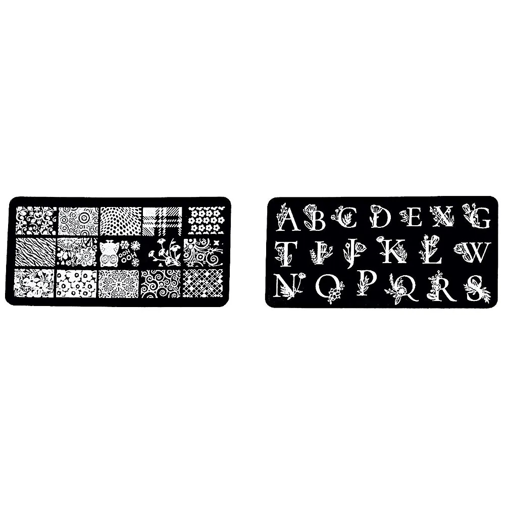 Nail Art Stamping Kit with 2 Rectangular Image Plates With Stamper And Scrapper - Premium