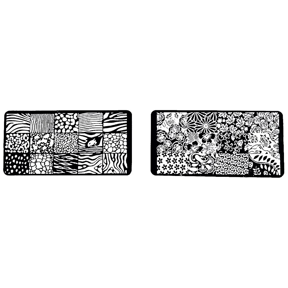 Nail Art Stamping Kit with 2 Rectangular Image Plates With Stamper And Scrapper - Premium