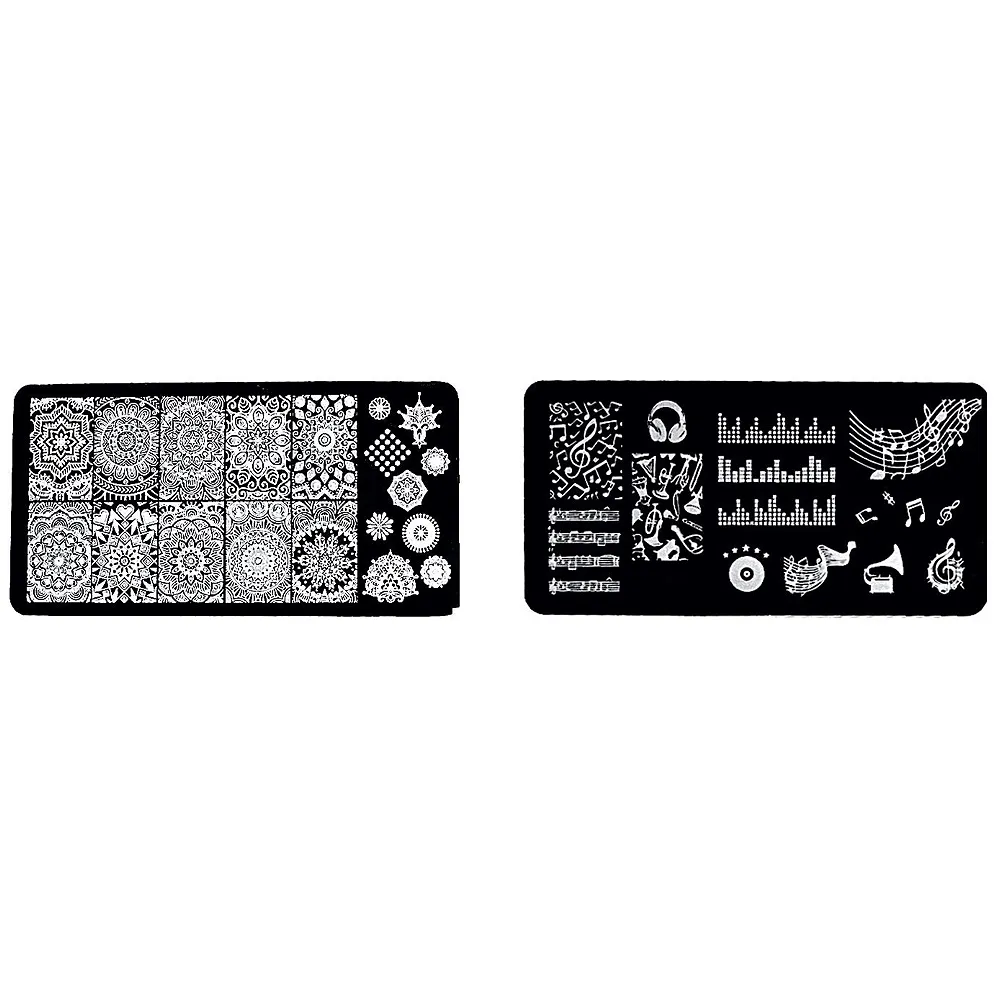 Nail Art Stamping Kit with 2 Rectangular Image Plates With Stamper And Scrapper - Premium