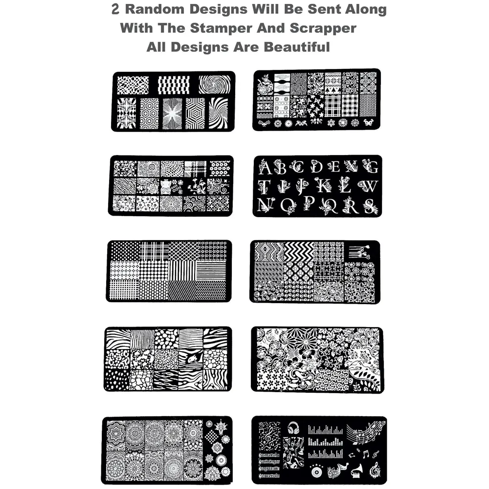 2 pcs Nail Art Stamping Plates With Stamper And Scrapper For Nail Art 12 x 6 Cm (Random Designs) - 3