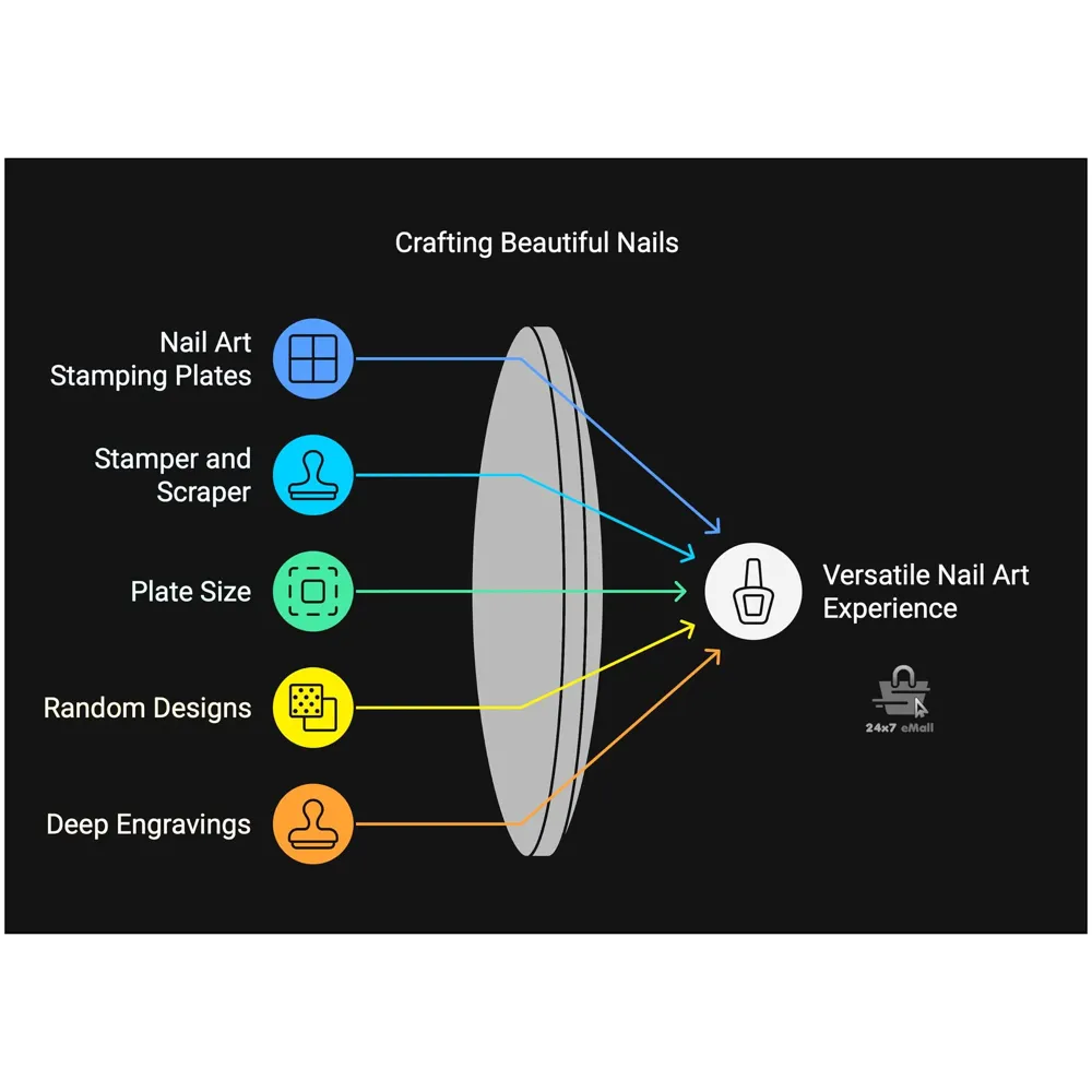 2 pcs Nail Art Stamping Plates With Stamper And Scrapper For Nail Art 12 x 6 Cm (Random Designs)