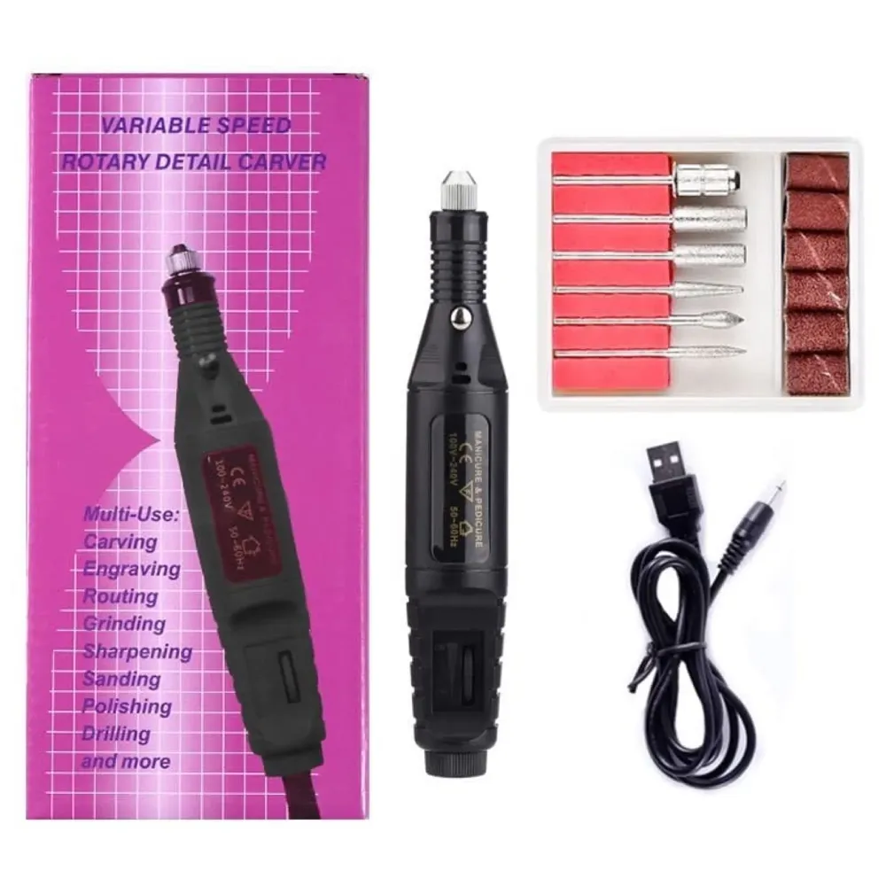 Black Mini Electric Nail Drill Art Manicure File, Portable Manicure Pen Sander Polisher for Exfoliating, Grinding, Polishing, Remove Nail Polish