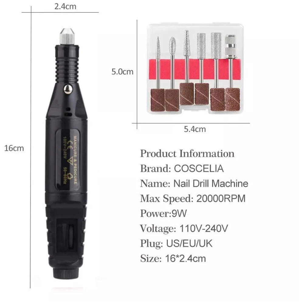 Black Mini Electric Nail Drill Art Manicure File, Portable Manicure Pen Sander Polisher for Exfoliating, Grinding, Polishing, Remove Nail Polish - 2