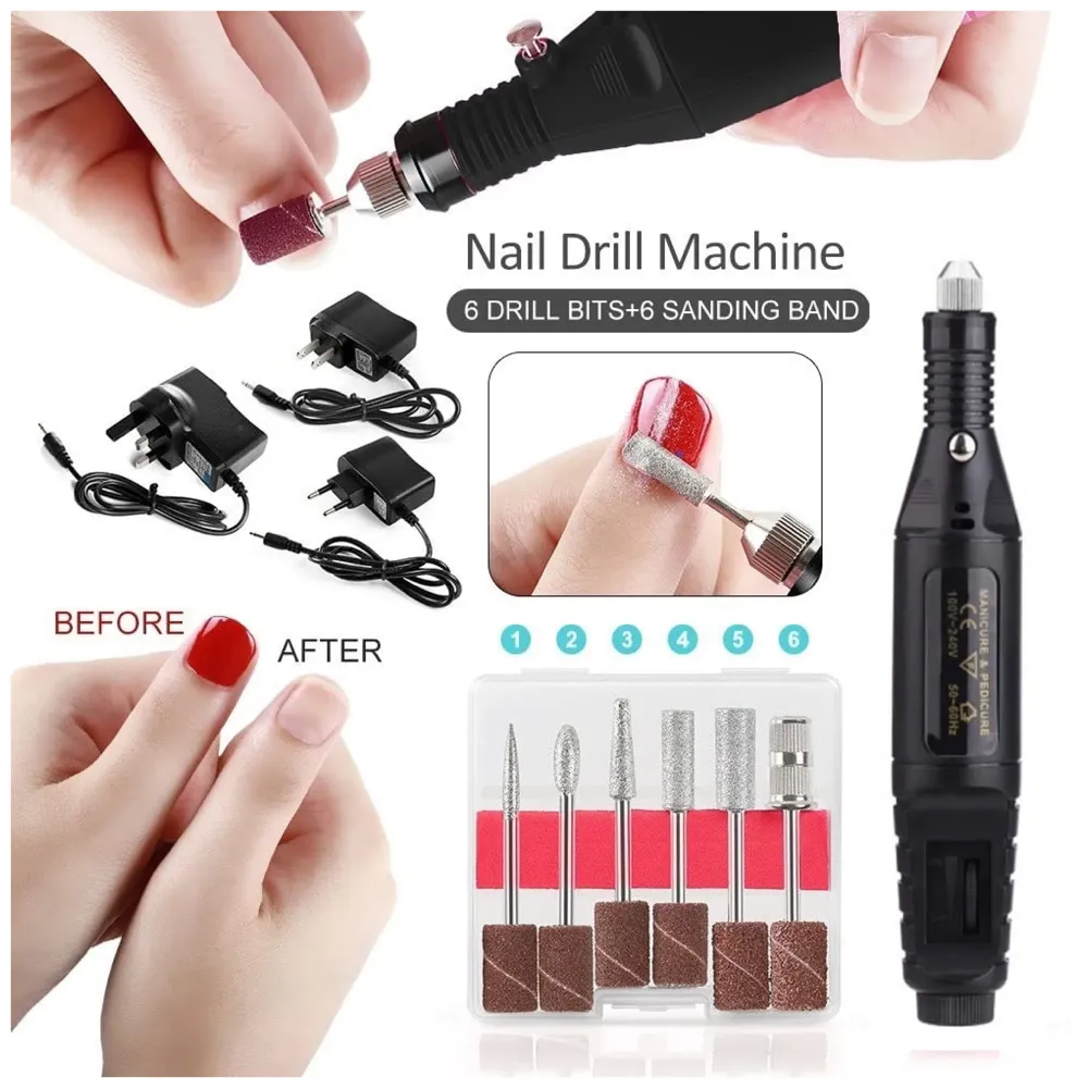 Black Mini Electric Nail Drill Art Manicure File, Portable Manicure Pen Sander Polisher for Exfoliating, Grinding, Polishing, Remove Nail Polish - 7