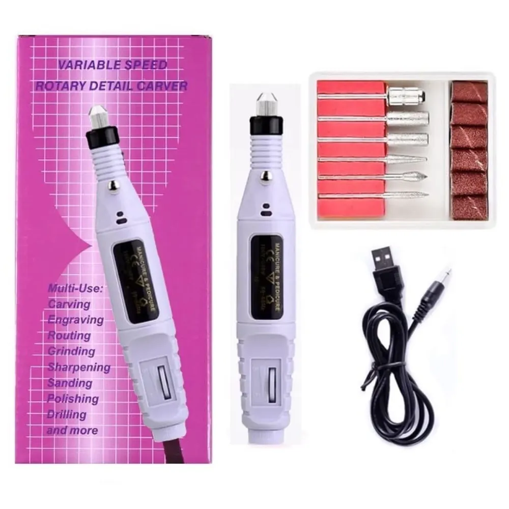 White Mini Electric Nail Drill Art Manicure File, Portable Manicure Pen Sander Polisher for Exfoliating, Grinding, Polishing, Remove Nail Polish