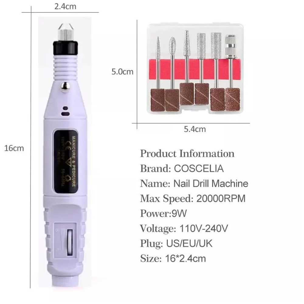 White Mini Electric Nail Drill Art Manicure File, Portable Manicure Pen Sander Polisher for Exfoliating, Grinding, Polishing, Remove Nail Polish - 2