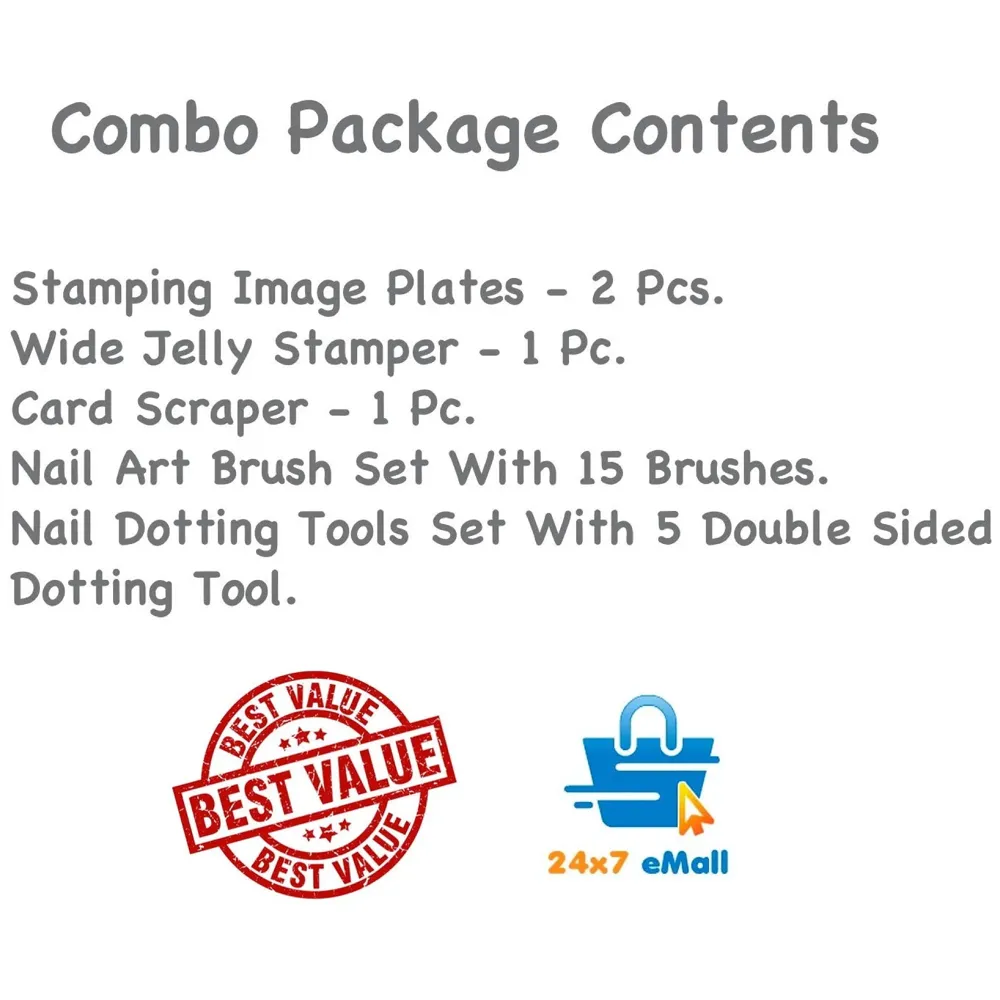 Nail Art Set With 2 Plates, 15 Nail brushes, 5 Dotting Tools, 1 Silicone Stamper And Scrapper Included Complete Kit - 2