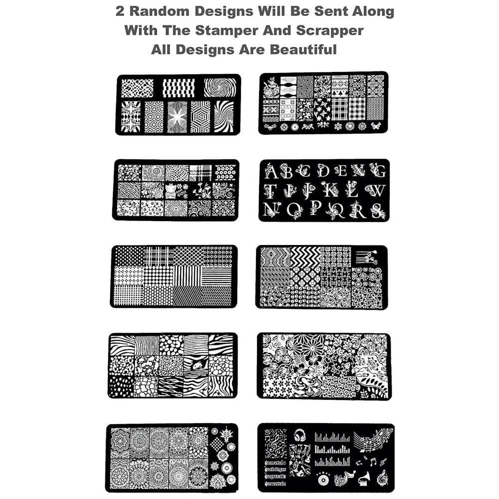 Nail Art Set With 2 Plates, 15 Nail brushes, 5 Dotting Tools, 1 Silicone Stamper And Scrapper Included Complete Kit - 4