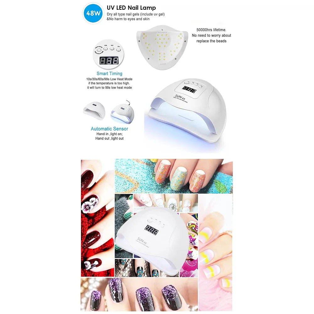 Combo UV Nail Dryer With Top And Base Professional Intelligent 48w 24 LEDs Automatic Sensor LED Nail Curing Nail Art Lamp Manicure Pedicure Tool Premium