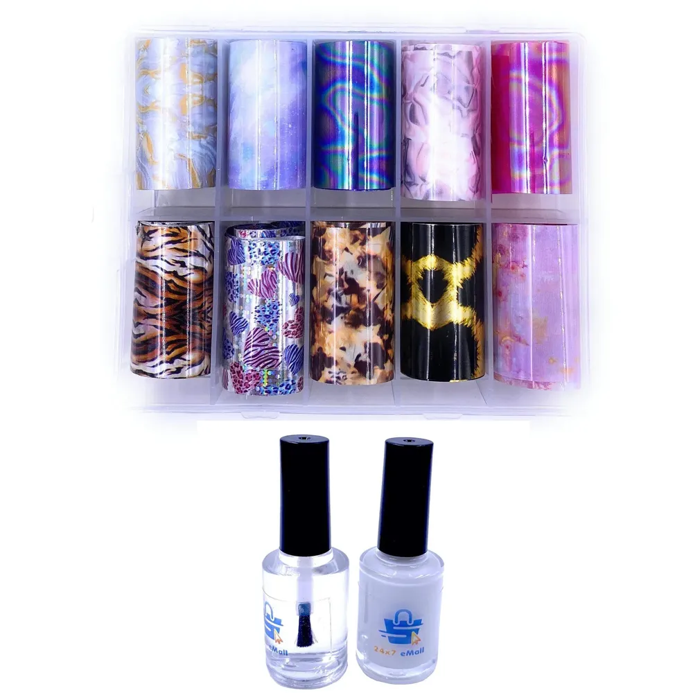 Nail foil Set For Nail Art, 10 Rolls, Easy To Use Complete Kit For Beginners.