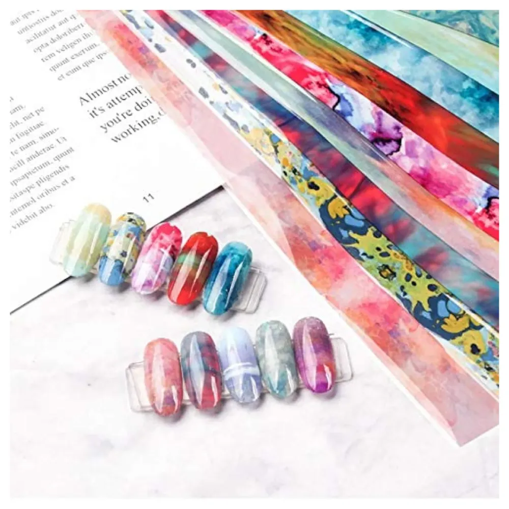 Nail foil Set For Nail Art, 10 Rolls, Easy To Use Complete Kit For Beginners.