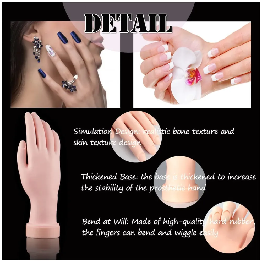 Practice Hand For Nail Art Flexible Plastic Mannequin Nail Art Artificial Hand Display Tool for Practice or Training.