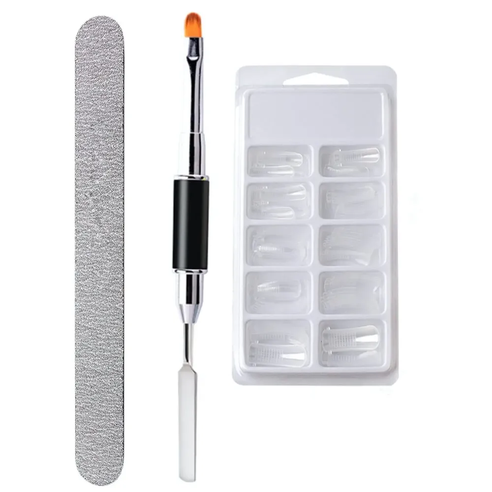 Combo of Dual Form Nails, Double Sided Spatula & Brush & Nail Filer for Poly Nail gel Application
