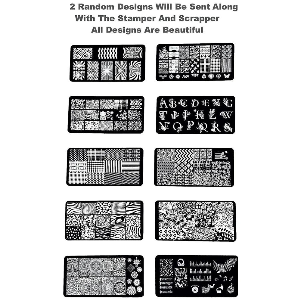 Nail Art Set 2 Pc Stamping Plate With Stamper And Scraper, Complete Kit For Designing Nails