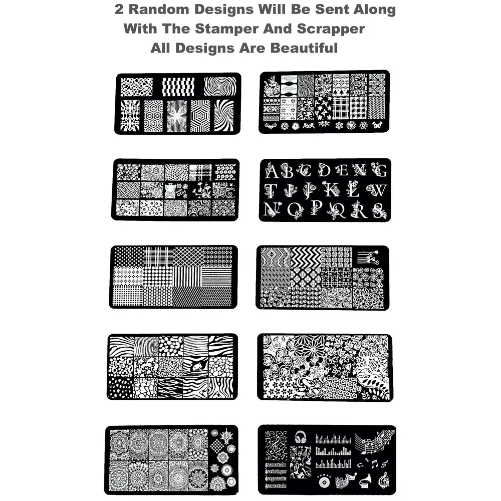 Nail Art Stamping Kit with 2 Stamping Image Plates With Stamper And Scrapper Perfect For Beginners. Mixed Designs With Random Plates - 2