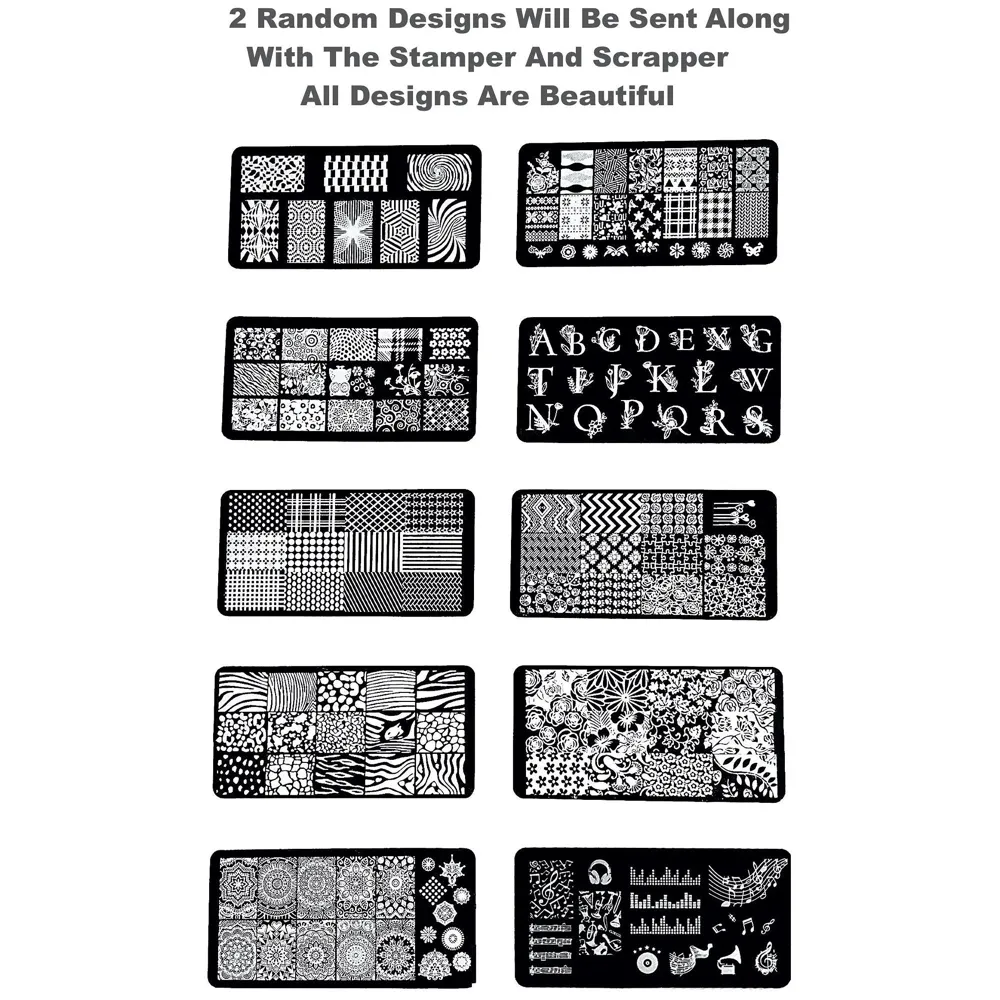 Plastic Nail Art Stamping Kit 2 Stamping Image Plates With Stamper And Scrapper Random Designs. , Pack of 1 - 2