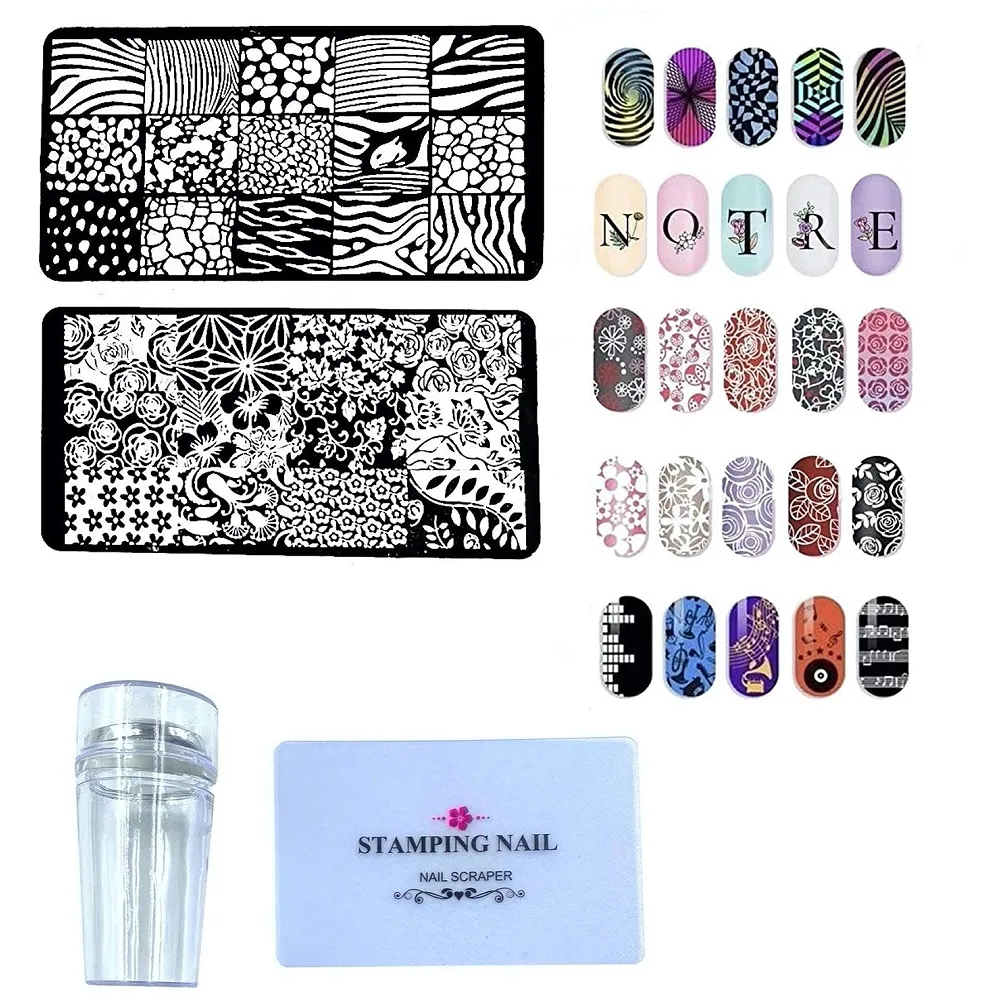 Nail Art Kit Complete Set 2 Image Plates 12 x 6 cm with Stamper Premium