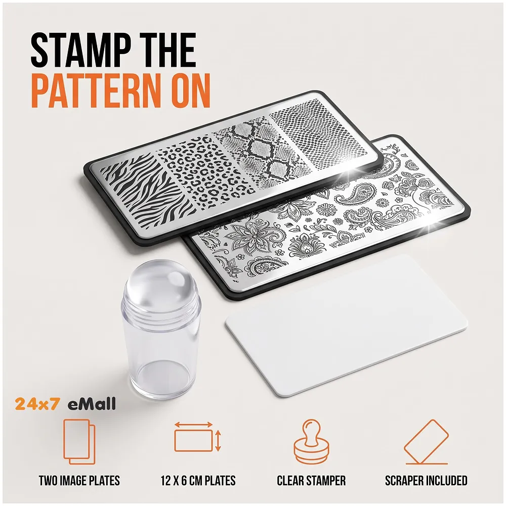 Nail Art Kit Complete Set 2 Image Plates 12 x 6 cm with Stamper Premium