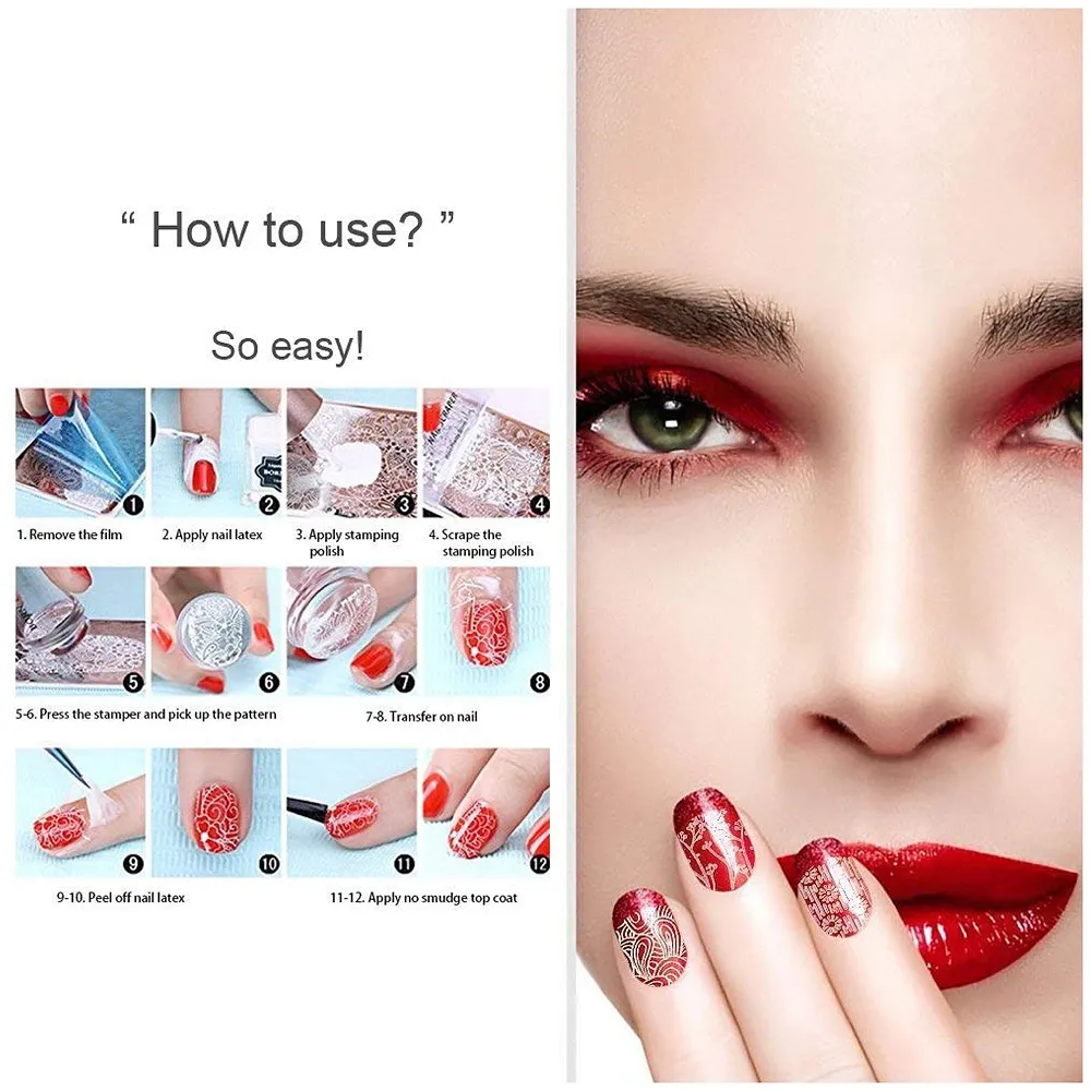 Nail Art Kit Complete Set 2 Image Plates 12 x 6 cm with Stamper Premium