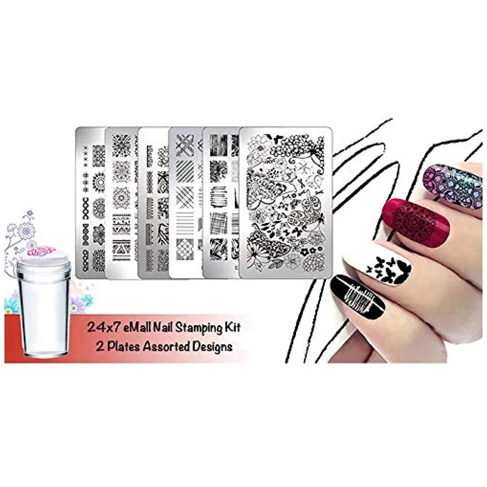 Nail Art Kit Complete Set 2 Image Plates 12 x 6 cm with Stamper Premium