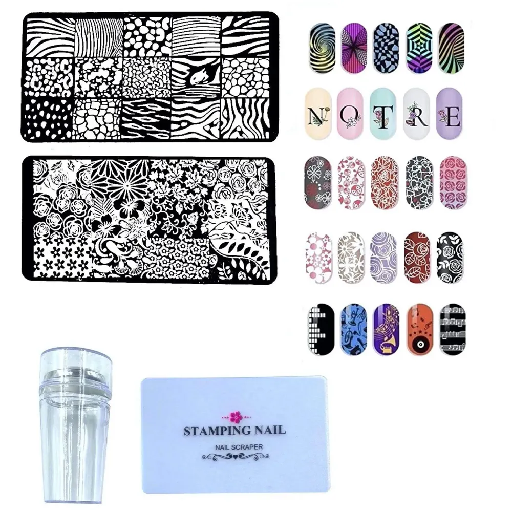 Nail Art Kit Complete Set For Nail Art Stamping With 2 Image Plates, Stamper And Scraper.