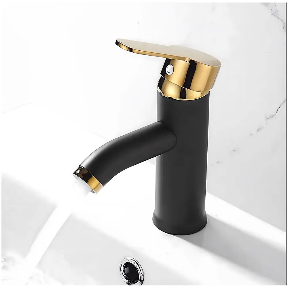 Black Gold Small Faucet Single Lever Basin Mixer Waterfall Short Black, for Bathroom Washbasins Toilets 7 Inches Height. Premium