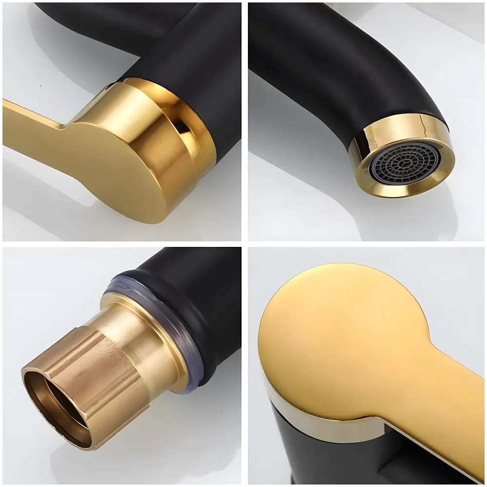 Black Gold Small Faucet Single Lever Basin Mixer Waterfall Short Black, for Bathroom Washbasins Toilets 7 Inches Height. Premium