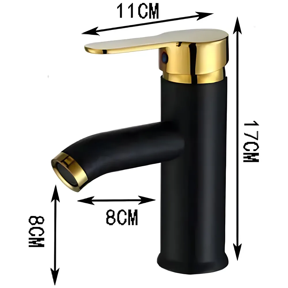Black Gold Small Faucet Single Lever Basin Mixer Waterfall Short Black, for Bathroom Washbasins Toilets 7 Inches Height. Premium