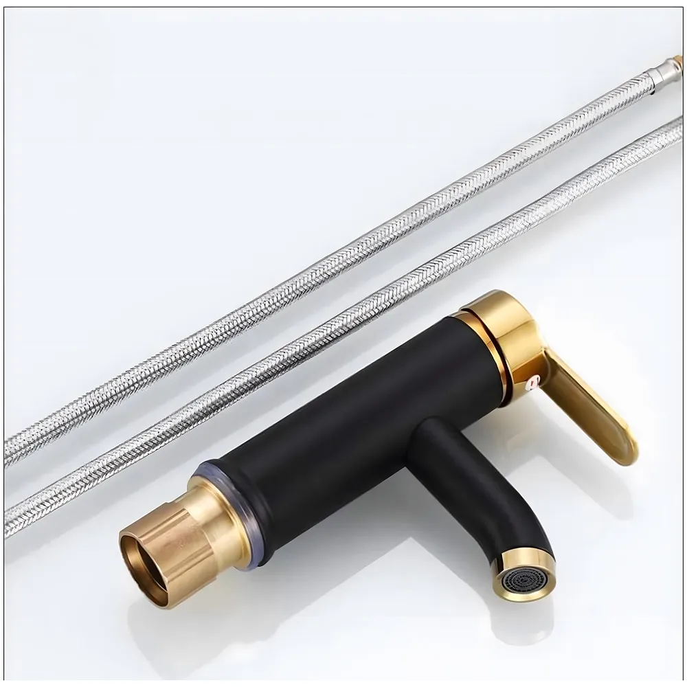 Black Gold Small Faucet Single Lever Basin Mixer Waterfall Short Black, for Bathroom Washbasins Toilets 7 Inches Height. Premium
