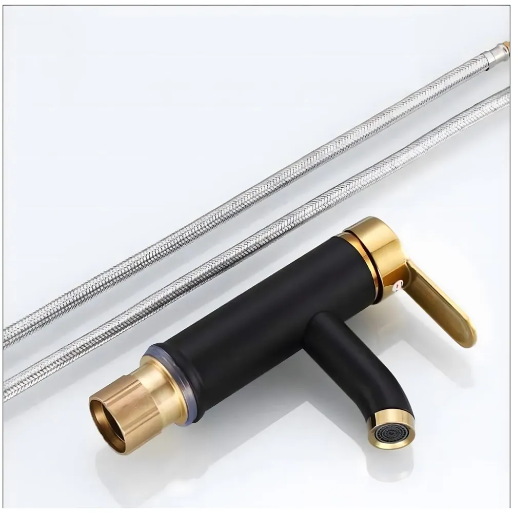 Black Gold Small Faucet Single Lever Basin Mixer Waterfall Short Black, for Bathroom Washbasins Toilets 7 Inches Height.