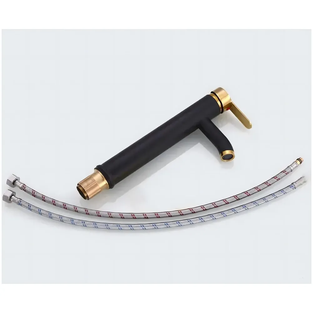 Black Gold Tall Faucet Single Lever Basin Mixer Waterfall Short Black, for Bathroom Washbasins Toilets 12 Inches Height. - 7