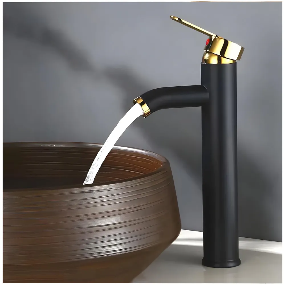 Black Gold Tall Faucet Single Lever Basin Mixer Tall Black, for Bathroom Washbasins Toilets 12 Inches Height.