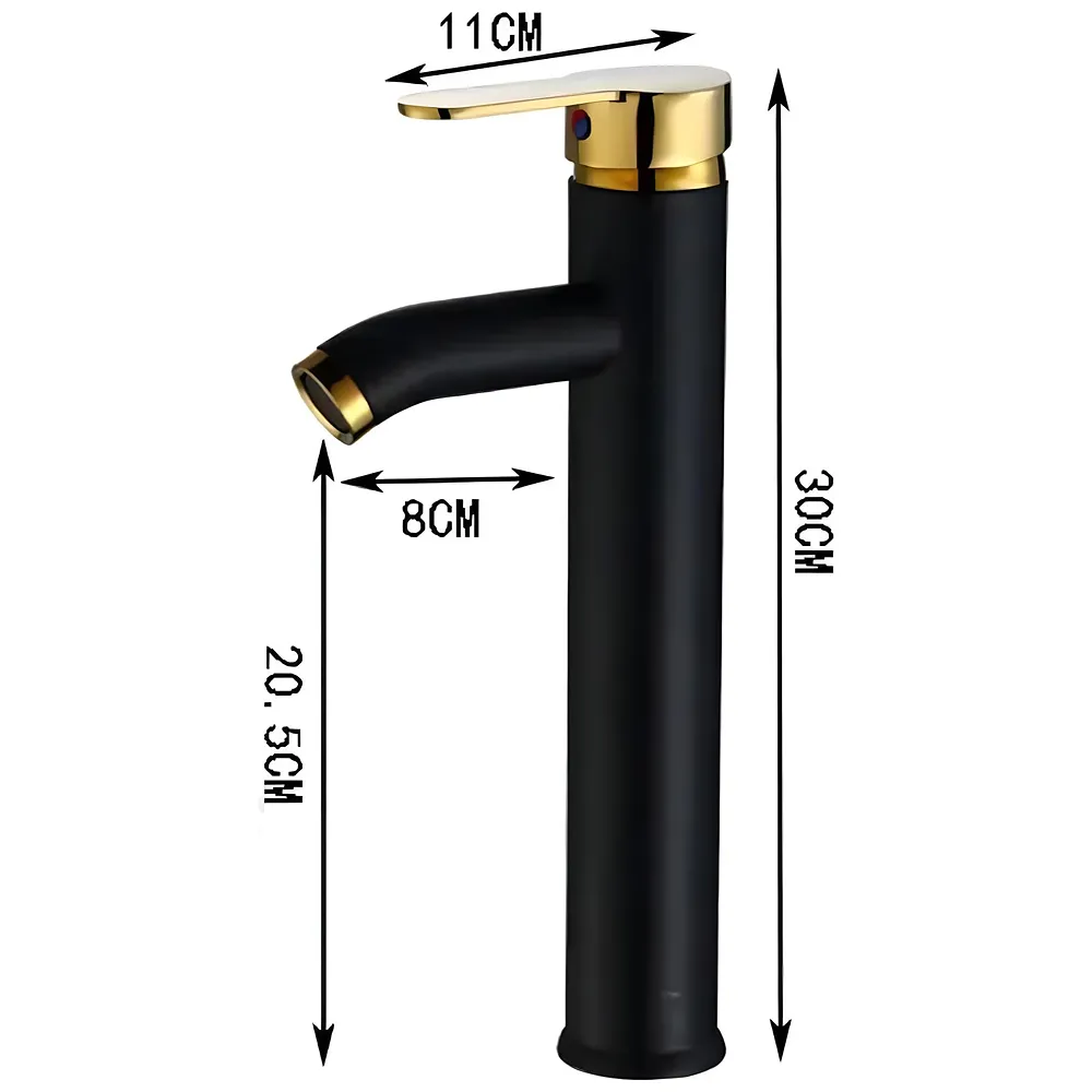 Black Gold Tall Faucet Single Lever Basin Mixer Tall Black, for Bathroom Washbasins Toilets 12 Inches Height.