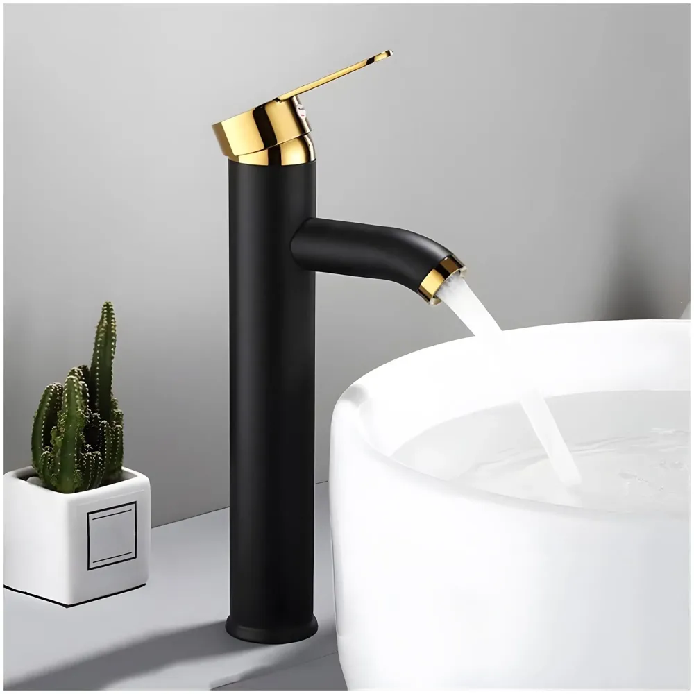 Black Gold Tall Faucet Single Lever Basin Mixer Tall Black, for Bathroom Washbasins Toilets 12 Inches Height.