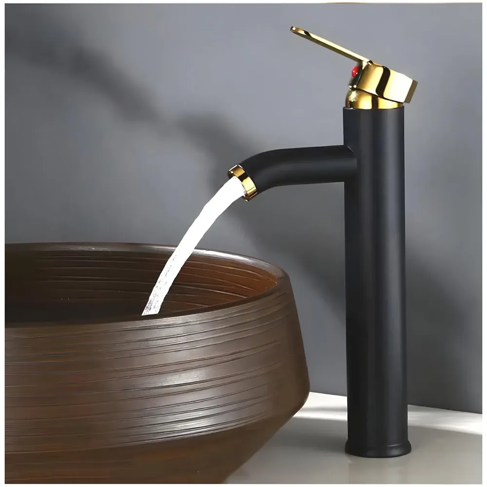 Black Gold Tall Faucet Single Lever Basin Mixer Tall Black, for Bathroom Washbasins Toilets 12 Inches Height.