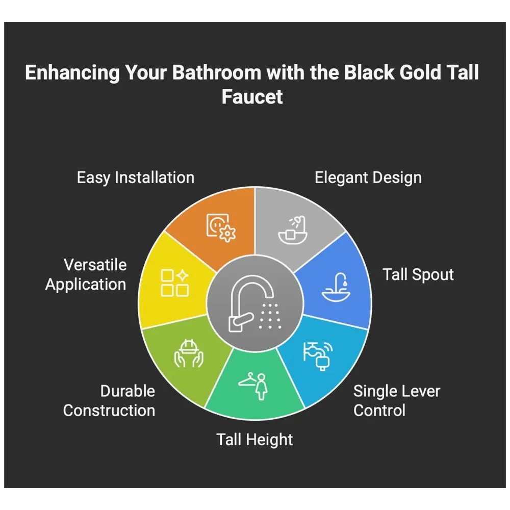 Black Gold Tall Faucet Single Lever Basin Mixer Tall Black, for Bathroom Washbasins Toilets 12 Inches Height.