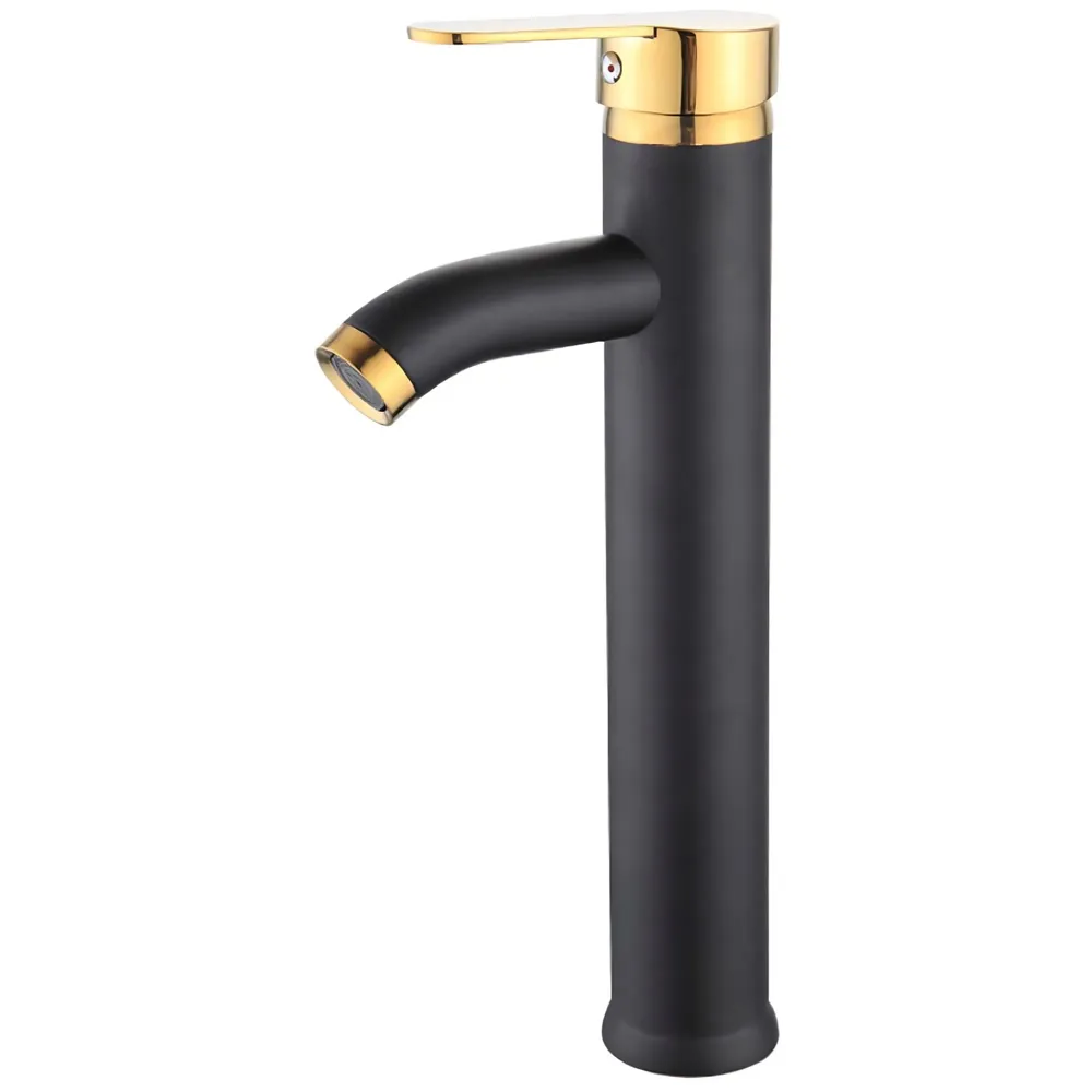 Black Gold Tall Faucet Single Lever Basin Mixer Tall Black, for Bathroom Washbasins Toilets 12 Inches Height.