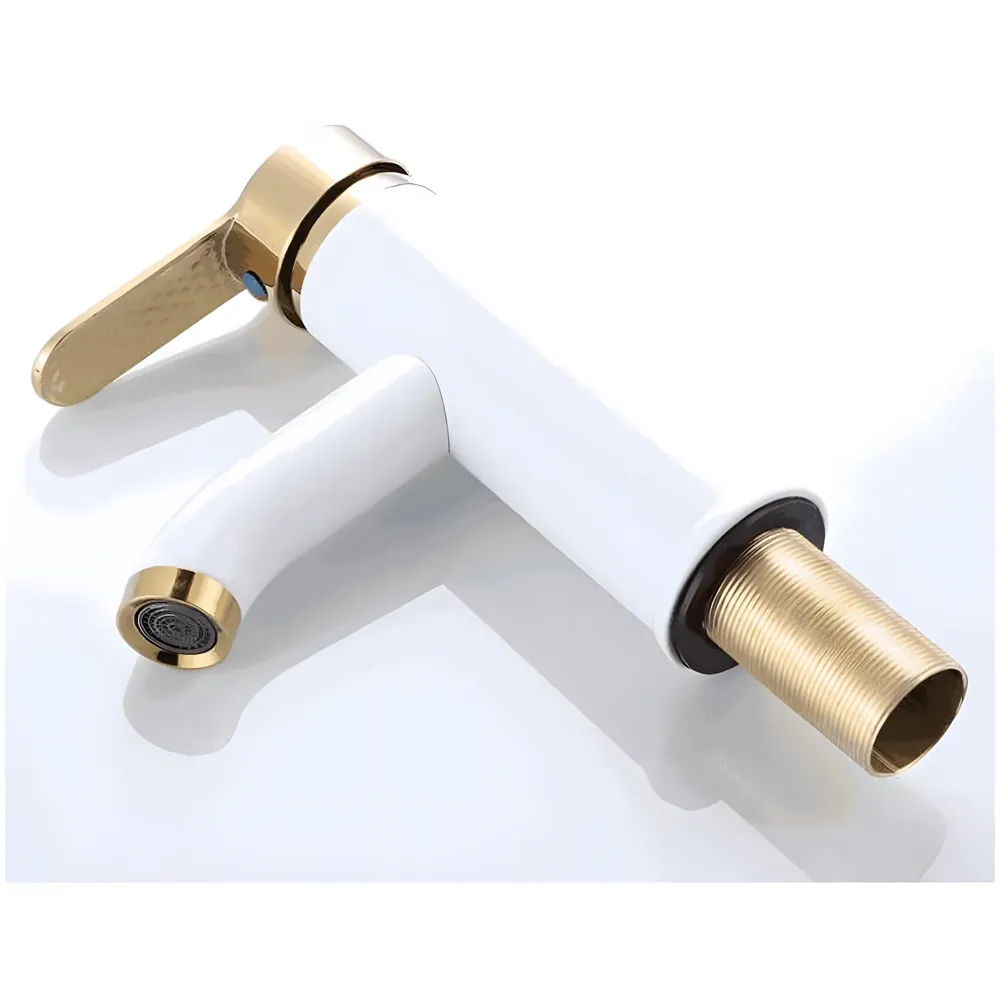 White Gold Small Faucet Single Lever Basin Mixer Waterfall Short Black, for Bathroom Washbasins Toilets 7 Inches Height. - 3