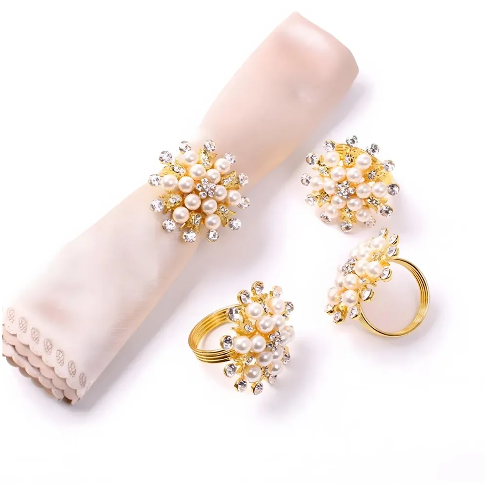 4 Pack Gold Napkin Rings Gold Diamond Hollow Out Metal Napkin Ring Set, Gold Napkin Holder Table Decorations, 1.77 inch Napkin Ring Buckles for Homes Restaurants Guest Wedding Party