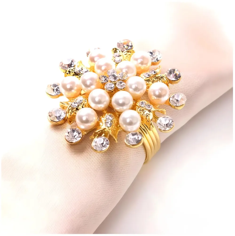 4 Pack Gold Napkin Rings Gold Diamond Hollow Out Metal Napkin Ring Set, Gold Napkin Holder Table Decorations, 1.77 inch Napkin Ring Buckles for Homes Restaurants Guest Wedding Party - 8