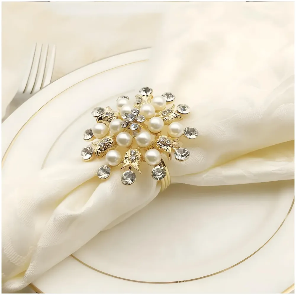 4 Pack Gold Napkin Rings Gold Diamond Hollow Out Metal Napkin Ring Set, Gold Napkin Holder Table Decorations, 1.77 inch Napkin Ring Buckles for Homes Restaurants Guest Wedding Party