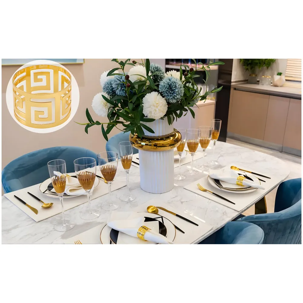 4 Pack Gold Napkin Rings, Hollow Out Metal Napkin Ring Set, Gold Napkin Holder Table Decorations, 1.77 inch Napkin Ring Buckles for Homes Restaurants Guest Wedding Party - 2