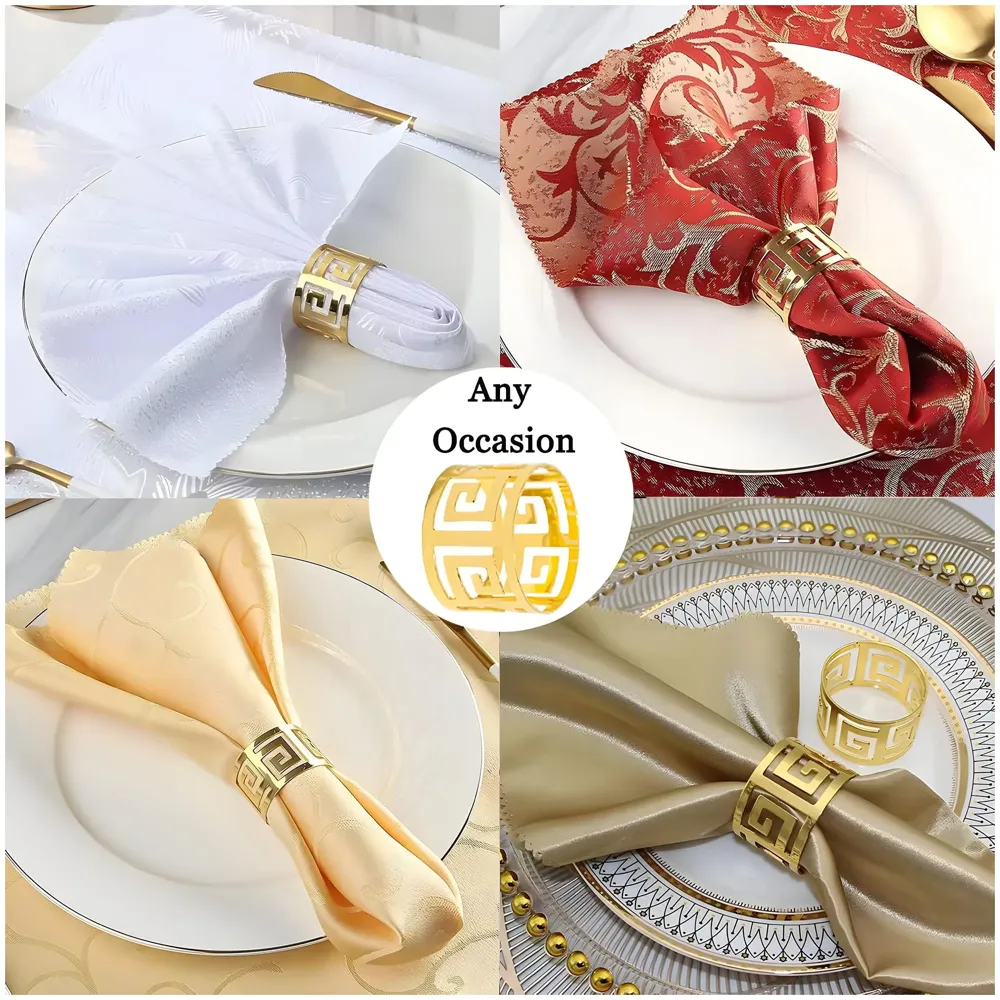 4 Pack Gold Napkin Rings, Hollow Out Metal Napkin Ring Set, Gold Napkin Holder Table Decorations, 1.77 inch Napkin Ring Buckles for Homes Restaurants Guest Wedding Party - 3