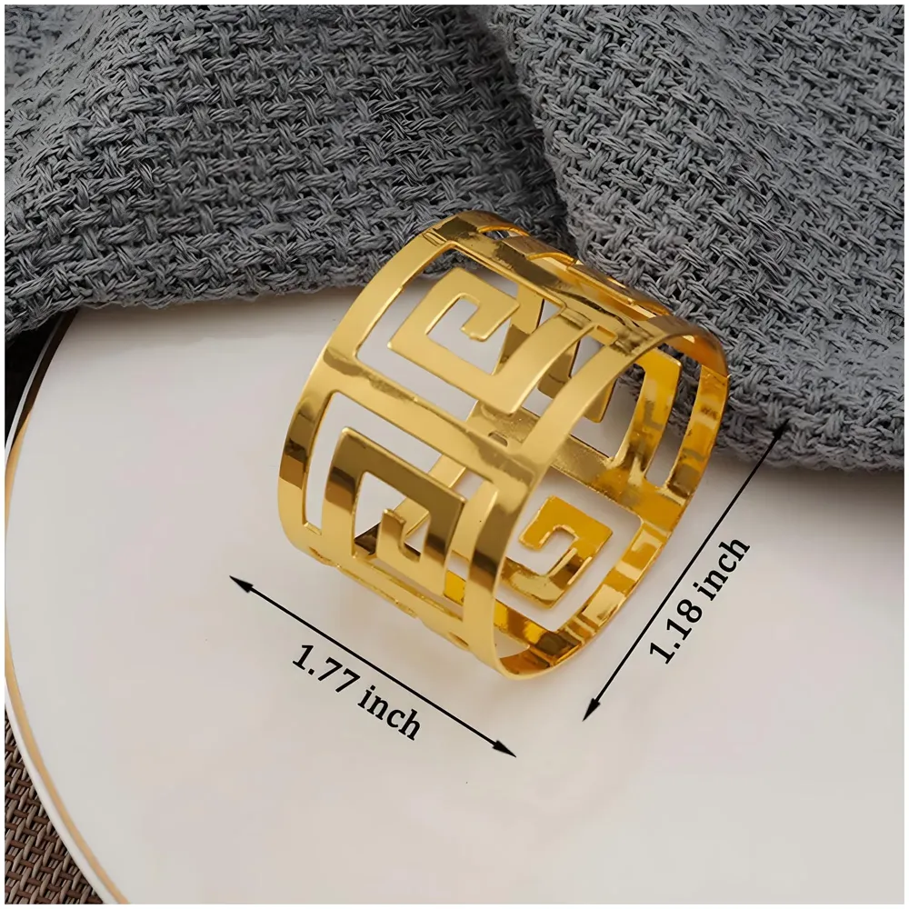 4 Pack Gold Napkin Rings, Hollow Out Metal Napkin Ring Set, Gold Napkin Holder Table Decorations, 1.77 inch Napkin Ring Buckles for Homes Restaurants Guest Wedding Party - 4