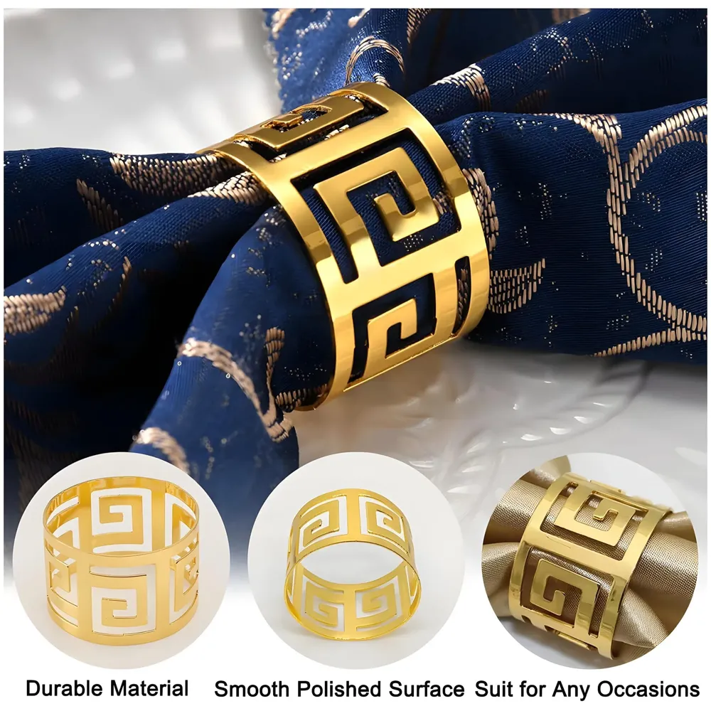 4 Pack Gold Napkin Rings, Hollow Out Metal Napkin Ring Set, Gold Napkin Holder Table Decorations, 1.77 inch Napkin Ring Buckles for Homes Restaurants Guest Wedding Party - 6