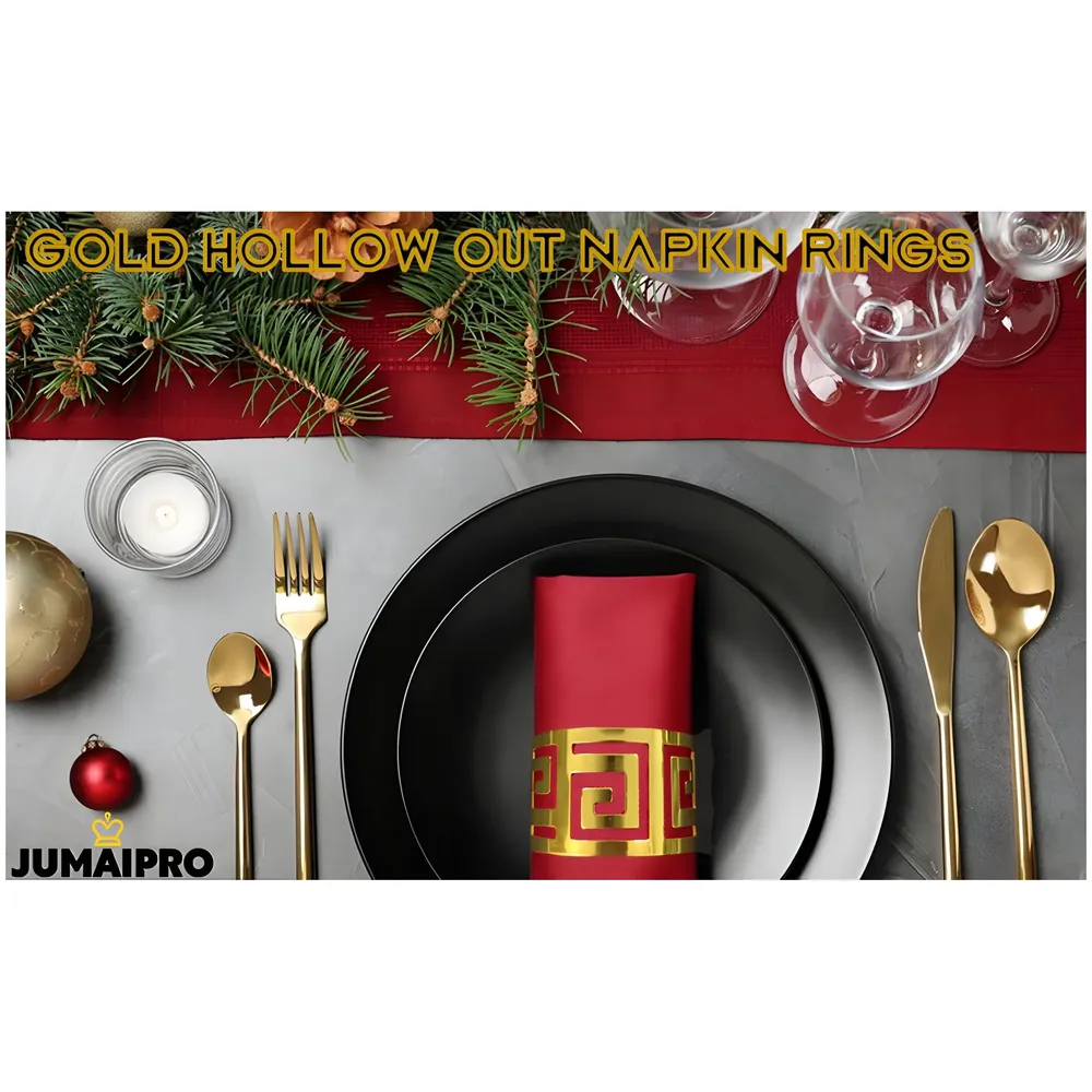 4 Pack Gold Napkin Rings, Hollow Out Metal Napkin Ring Set, Gold Napkin Holder Table Decorations, 1.77 inch Napkin Ring Buckles for Homes Restaurants Guest Wedding Party - 9