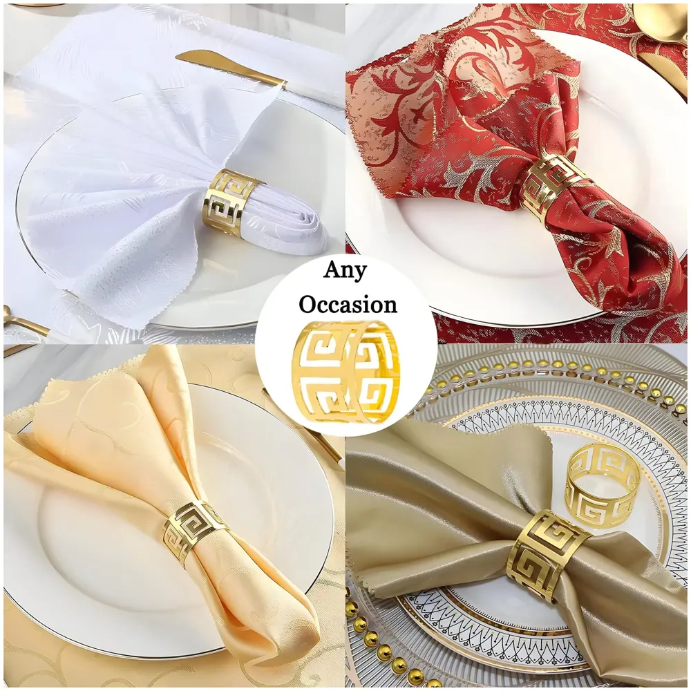 4 Pack Gold Napkin Rings, Hollow Out Metal Napkin Ring Set, Gold Napkin Holder Table Decorations, 1.77 inch Napkin Ring Buckles for Homes Restaurants Guest Wedding Party