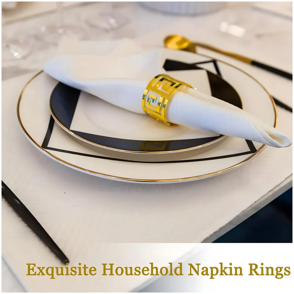 4 Pack Gold Napkin Rings, Hollow Out Metal Napkin Ring Set, Gold Napkin Holder Table Decorations, 1.77 inch Napkin Ring Buckles for Homes Restaurants Guest Wedding Party